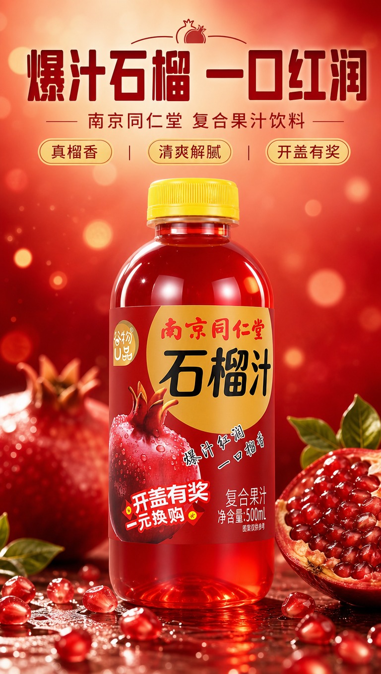 [商品] 使用【图1】南京同仁堂谷物U品石榴汁复合果汁饮料瓶；… - 图片创意预览