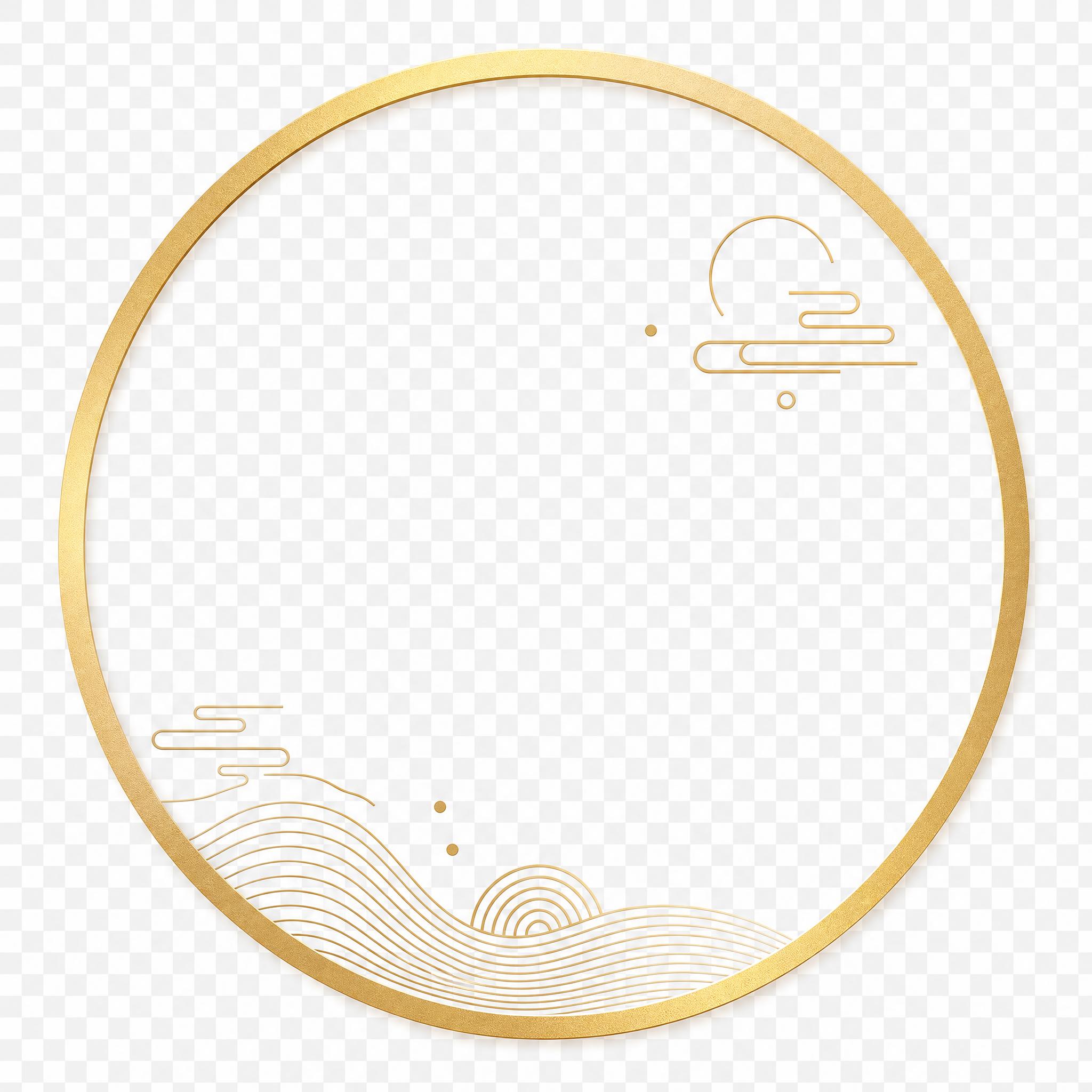 一个极简高级感的金色圆形标签徽章，纯金色细边圆环，内部大面积留… - 图片创意预览