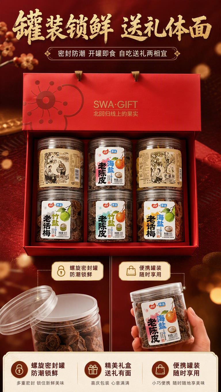 [商品] 使用【图7】红色梅花纹礼盒+【图5】6罐装组合；保留… - 图片创意预览