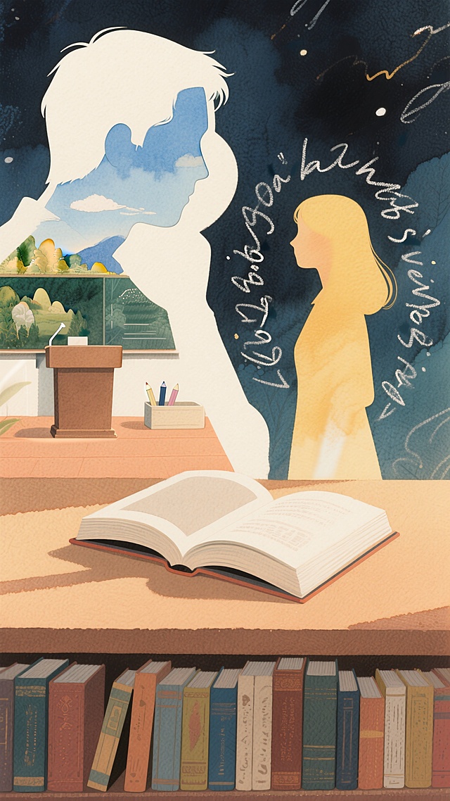 文艺感插画风，双重曝光融入水彩元素，展现阅读与梦想的交织。