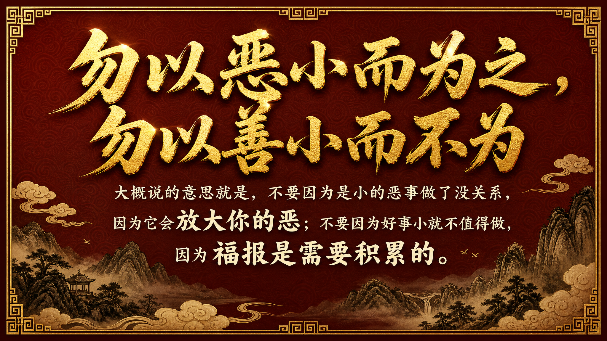 一张励志语录图片，横版16:9比例，中国风设计。核心主标题"勿… - 图片创意预览