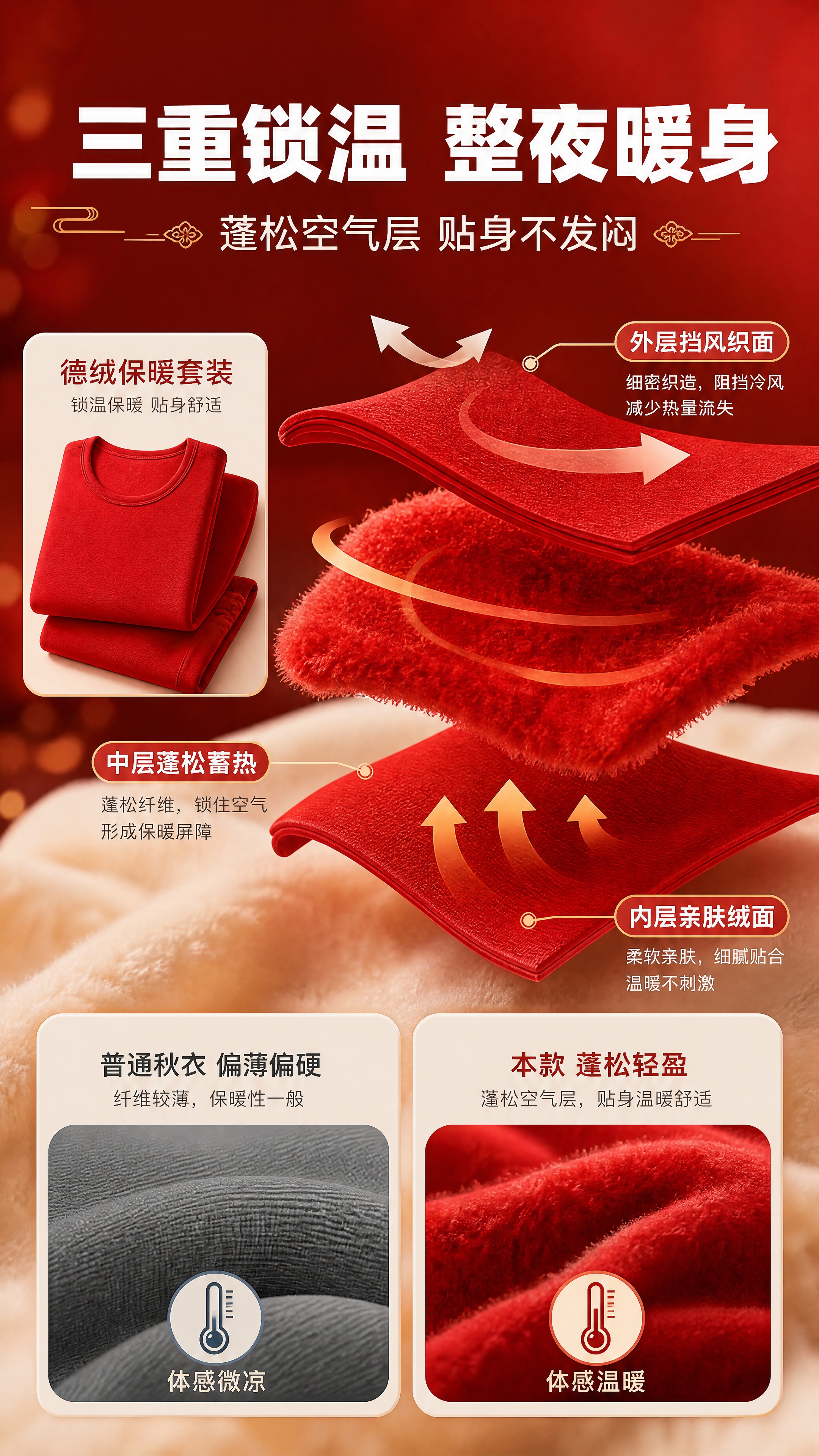 [商品] 使用【图1】中的红色德绒保暖秋衣秋裤套装；商品处理：… - 图片创意预览