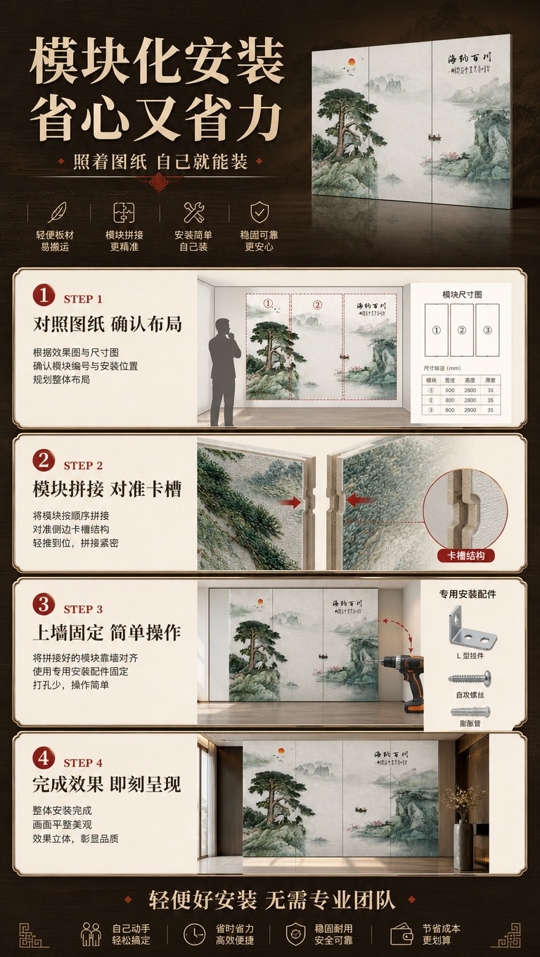 [商品] 使用【图1】锦云江山款刺绣硬包背景墙模块化组件；展示… - 图片创意预览