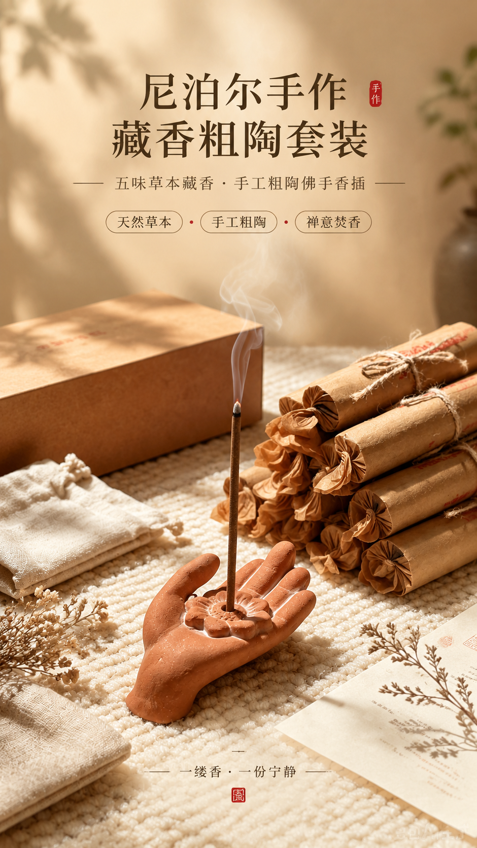[商品] 使用【图1】尼泊尔手作粗陶佛手香插与藏香组合套装；保… - 图片创意预览