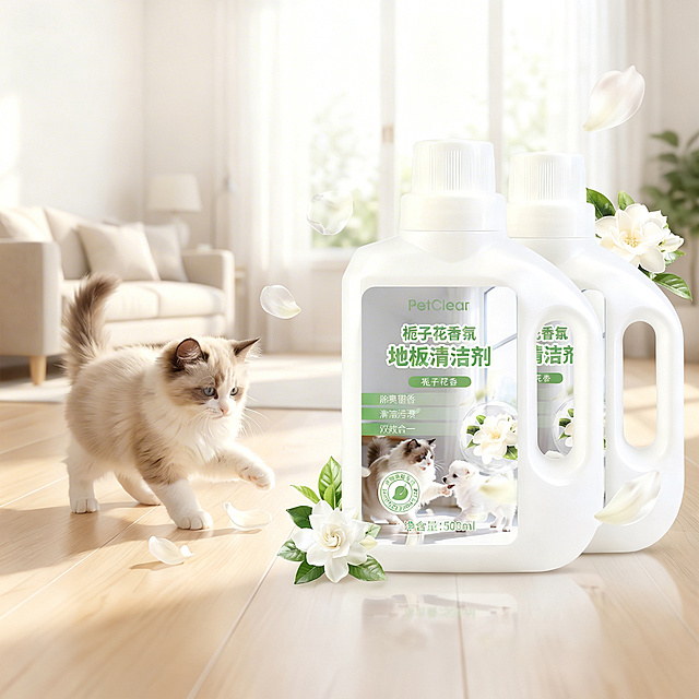 清新柔和的3D重拟物风设计，虚拟现实质感呈现温馨家居场景，简约塑料瓶身搭配栀子花元素，营造清爽舒适氛围。