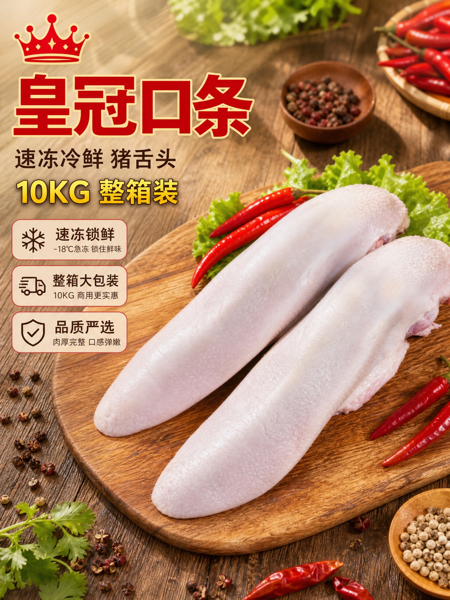 [主图-1] 商品名称：皇冠口条 速冻冷鲜 猪舌头 10KG。… - 图片创意预览