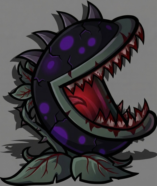 将这些植物角色分别生成他们的各种进化版本，分别进化成机械，恐怖，暗黑，赛博，蒸汽的形态，卡通的画风，纯灰色背景预览效果