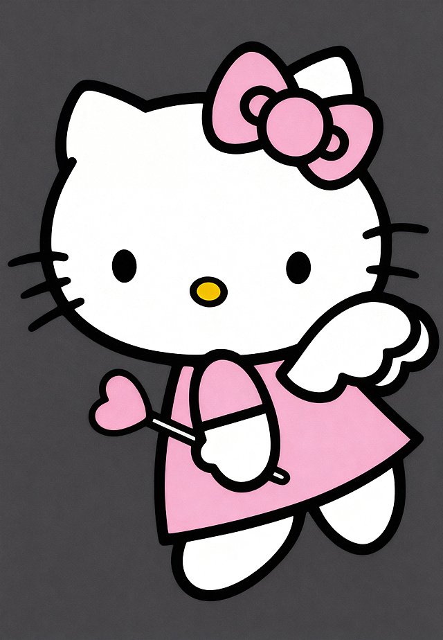 将这张Hello Kitty图片转化为4K高清矢量图，保留原有配色和线条风格，提升清晰度和分辨率