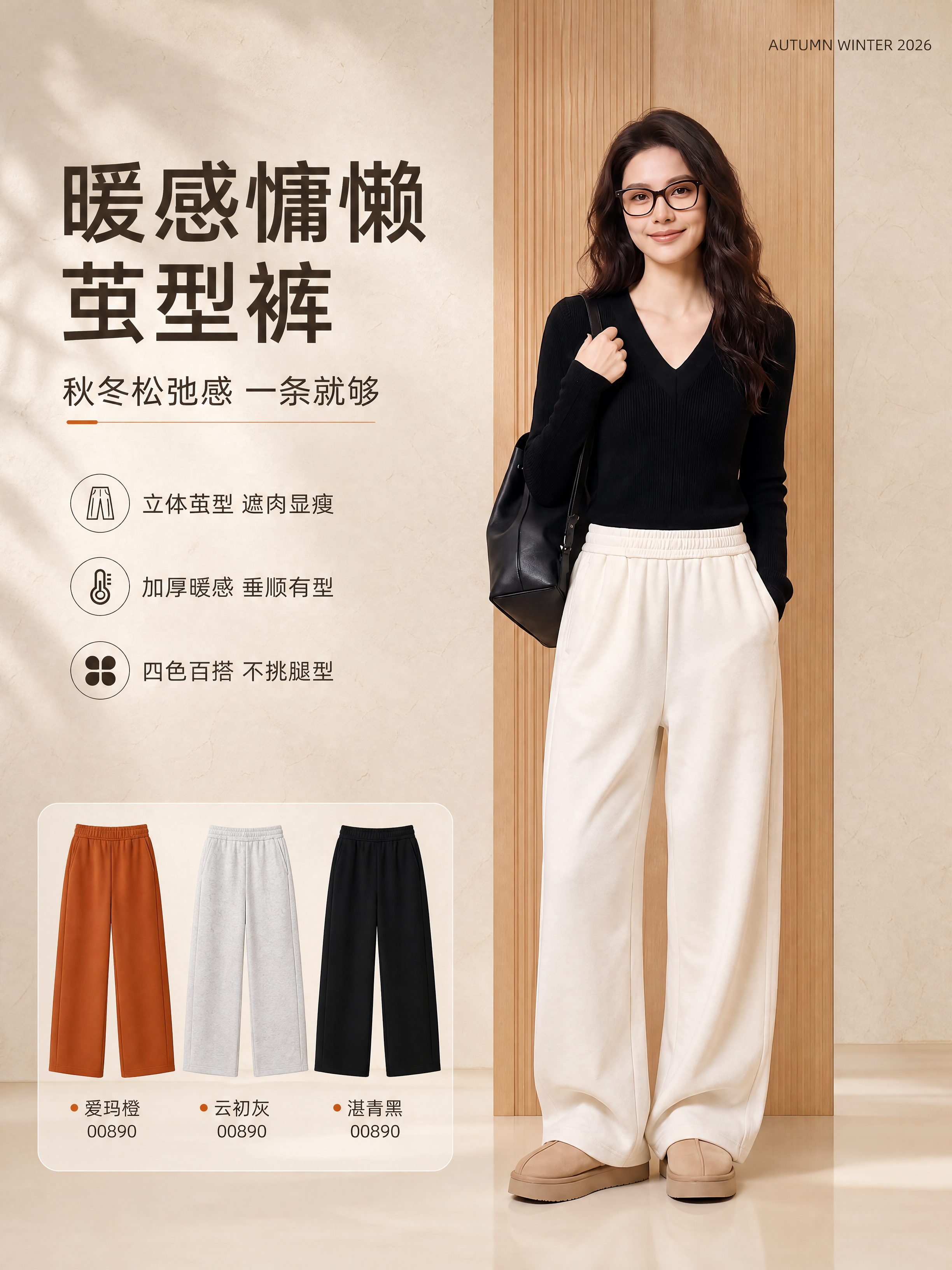 [商品] 使用【图1】爱玛橙暖感慵懒茧型裤模特图、【图2】奶芙… - 图片创意预览