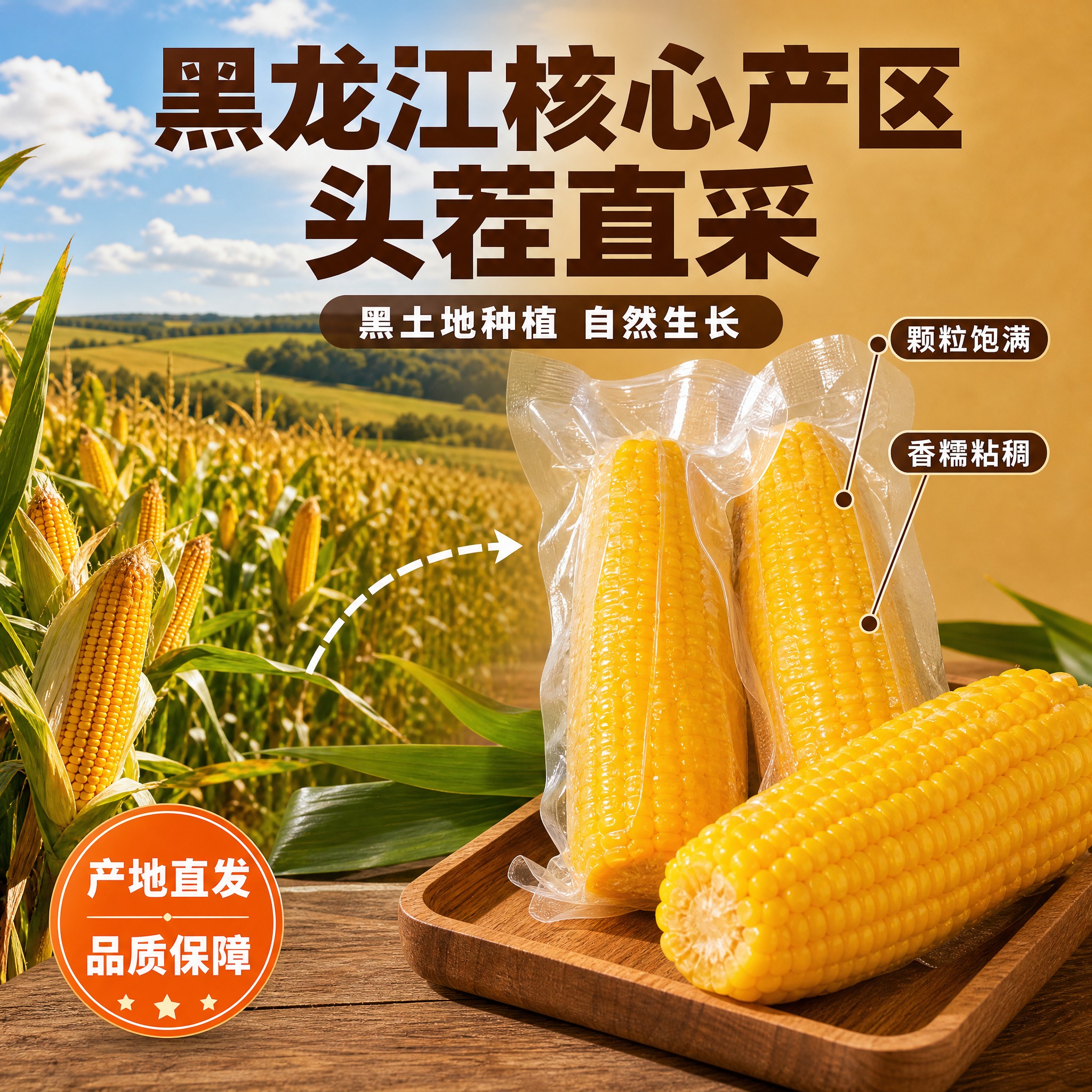 [主图-2] 黑龙江头茬黄粘玉米产地溯源图，突出产地直发与品质… - 图片创意预览