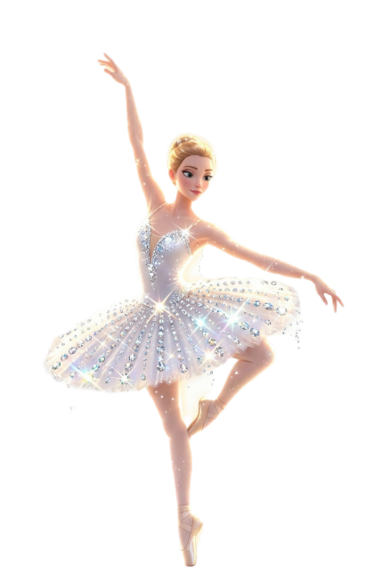 皮克斯风格，舞者身上闪闪发光，小天鹅服上贴着水晶镶钻，闪闪发光预览效果
