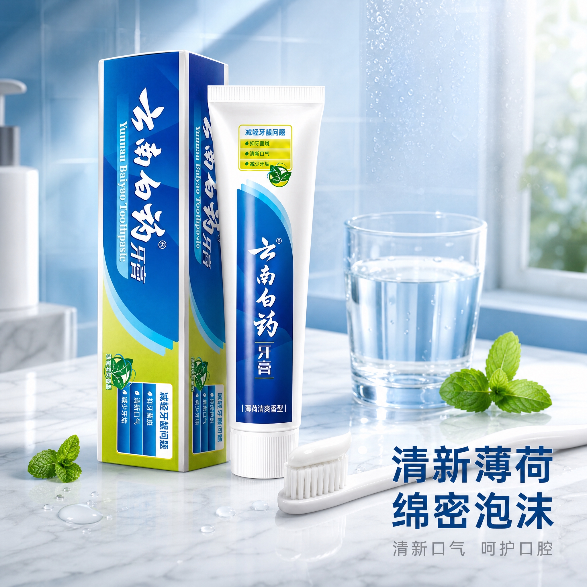 [主图-3] 质地与使用场景，浴室洗漱场景展示牙膏使用状态。… - 图片创意预览