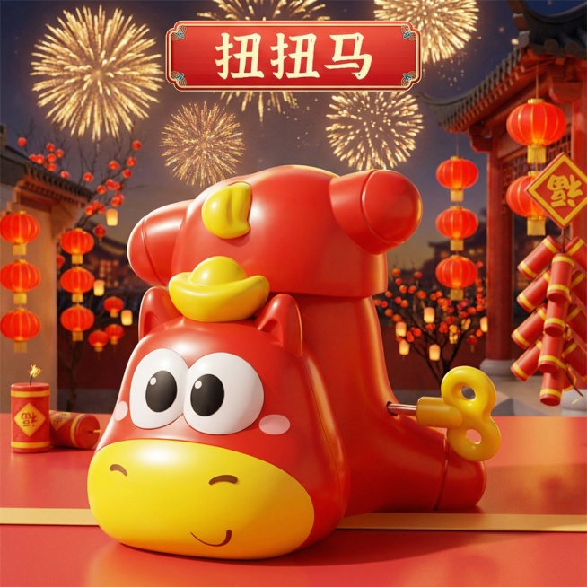 更换背景，“发条牛屁马”改为“扭扭马”预览效果