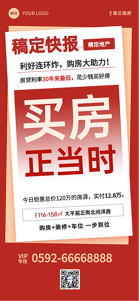 红色地产楼市促销资讯宣传手机现代风全屏竖版海报