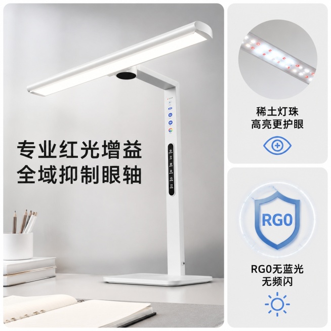 [主图-2] 梵星大师护眼台灯核心卖点展示图，局部特写核心功能；
[氛围风格] 专业简洁，科技感，突出功能卖点；
[画质] 商业摄影质感，产品清晰真实，画面干净高级；
[元素] 台灯主体完整展示，重点预览效果