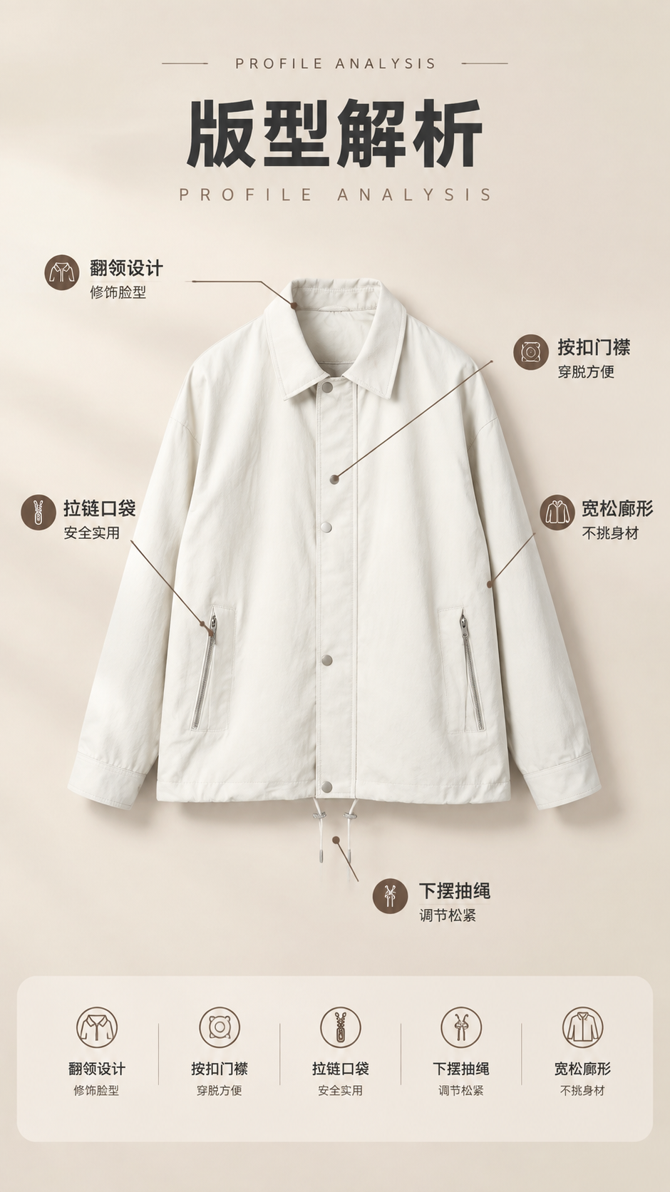 [商品] 使用【图1】米白色翻领休闲夹克；商品处理：保留翻领、… - 图片创意预览
