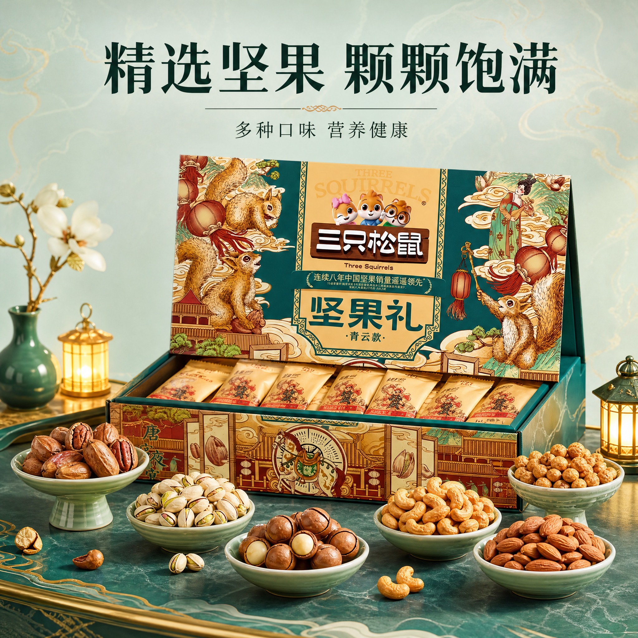 [主图-2] 三只松鼠坚果礼青云款礼盒卖点图，展示坚果品质与丰… - 图片创意预览