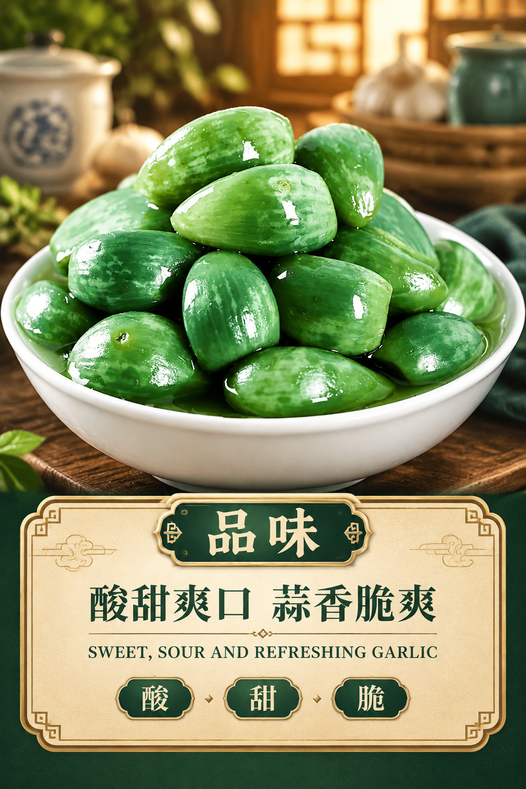 [商品] 使用【图5】白碗装腊八蒜图；保留蒜粒翠绿饱满的形态、… - 图片创意预览