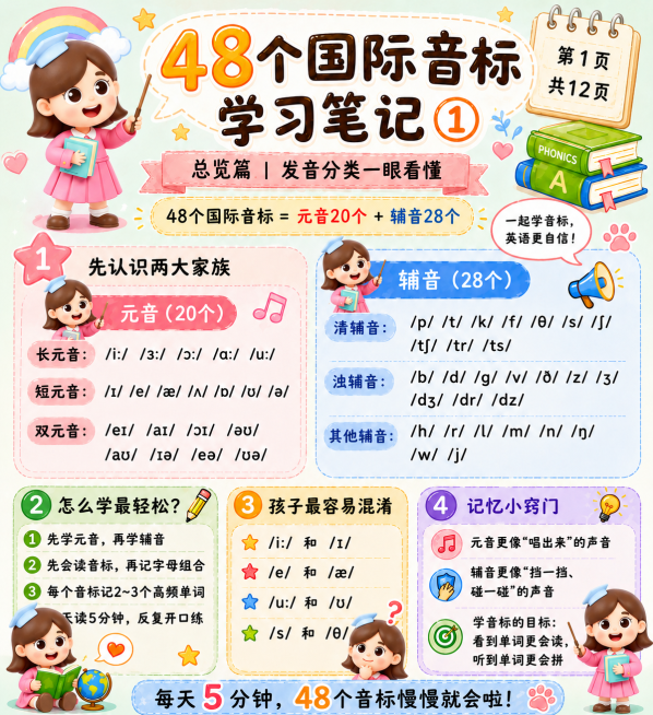 重新排版，将图片底色改为小清新颜色，把原图中所有小猫元素全部替换成提供的卡通女孩3D形象，保持所有文字内容完全不变，整体保持可爱童趣风格预览效果