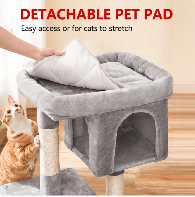 将图片中的中文替换为英文，标题'可拆卸宠物垫'改为英文'Detachable Pet Pad'，副标题'方便进出，或者让猫咪伸展'改为英文'Easy access or for cats to str预览效果