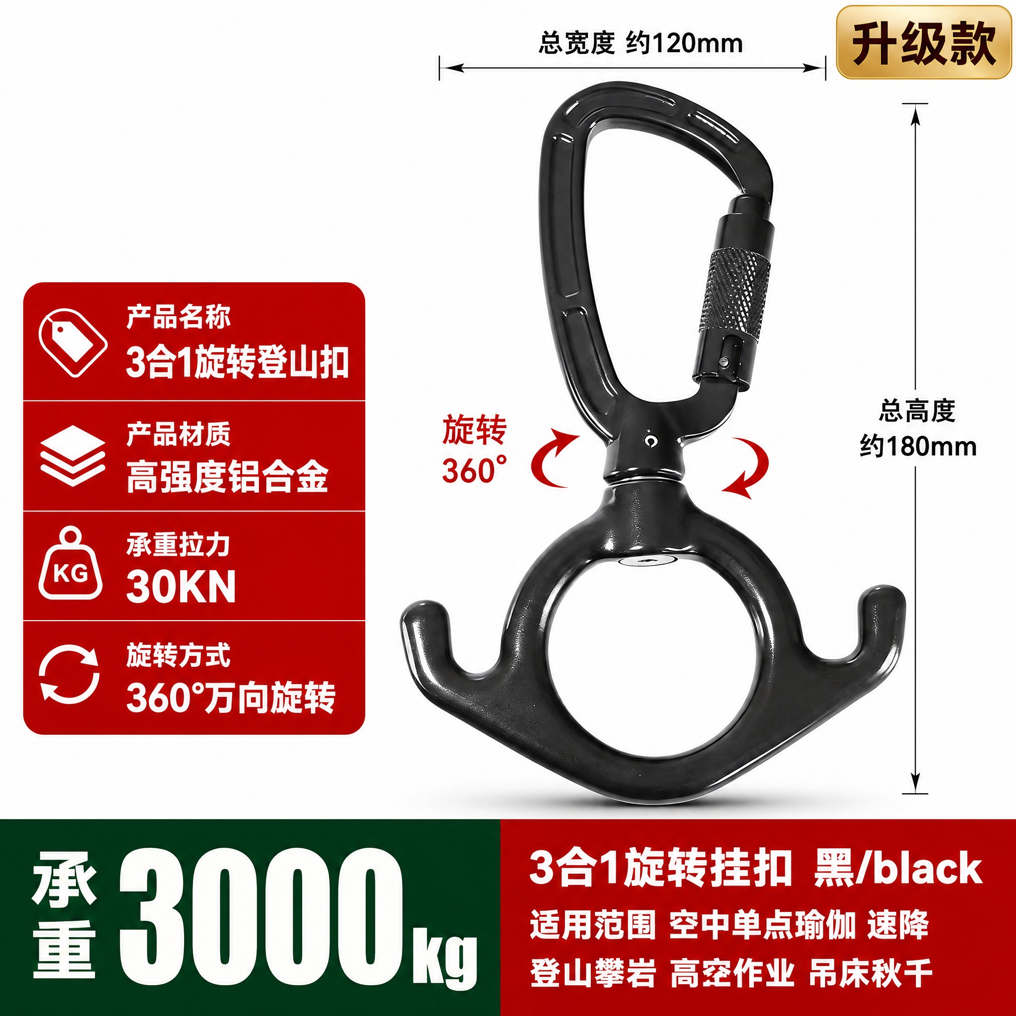 [单张主图] 3合1旋转登山扣（空中瑜伽单点通用挂扣），爆款促… - 图片创意预览