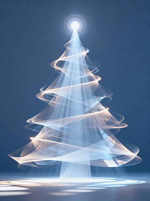 当具体的形体被移除，圣诞树是否仍然存在？本作品以光为唯一材料，通过光线、投影与折射在空间中生成一棵若隐若现的圣诞树。树体不依赖任何物件，而由光的流动、叠加与衰减自然形成，仿佛在瞬间发生，又随时消散。光不装饰节日，而点亮空间；不强调存在，却完成意义。这是一棵几乎不存在的光影圣诞树，却在被看见的瞬间成立。