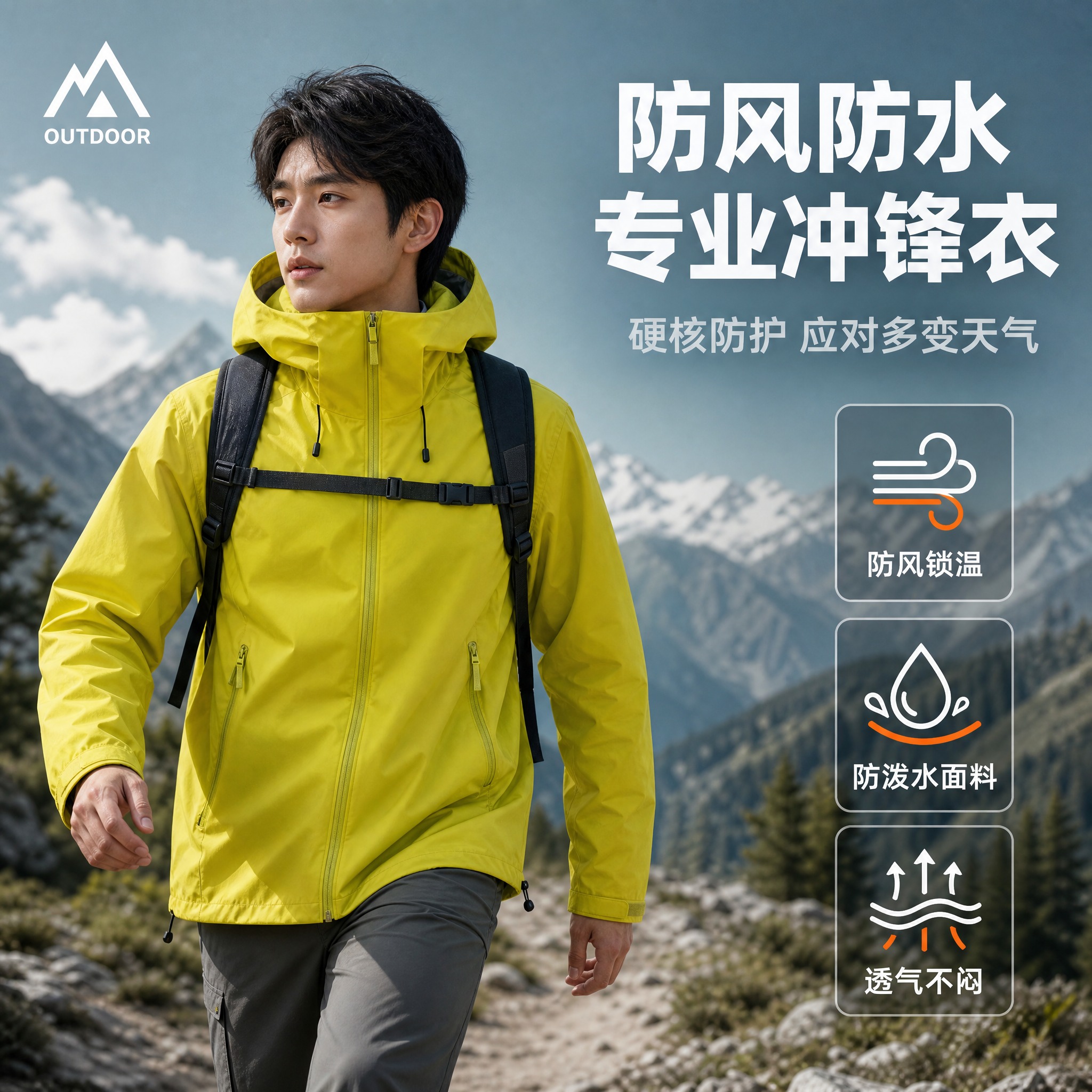 [主图-1] 核心卖点首图，展示户外冲锋衣的防风防水核心功能。… - 图片创意预览