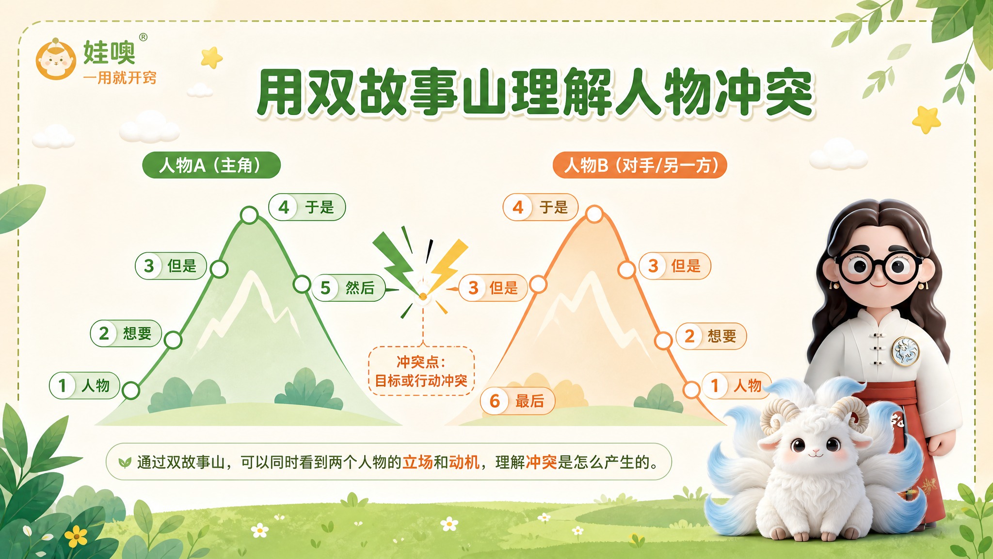 A4横版儿童教育PPT页面，清新杏色和绿色可爱风格，浅杏色背景… - 图片创意预览