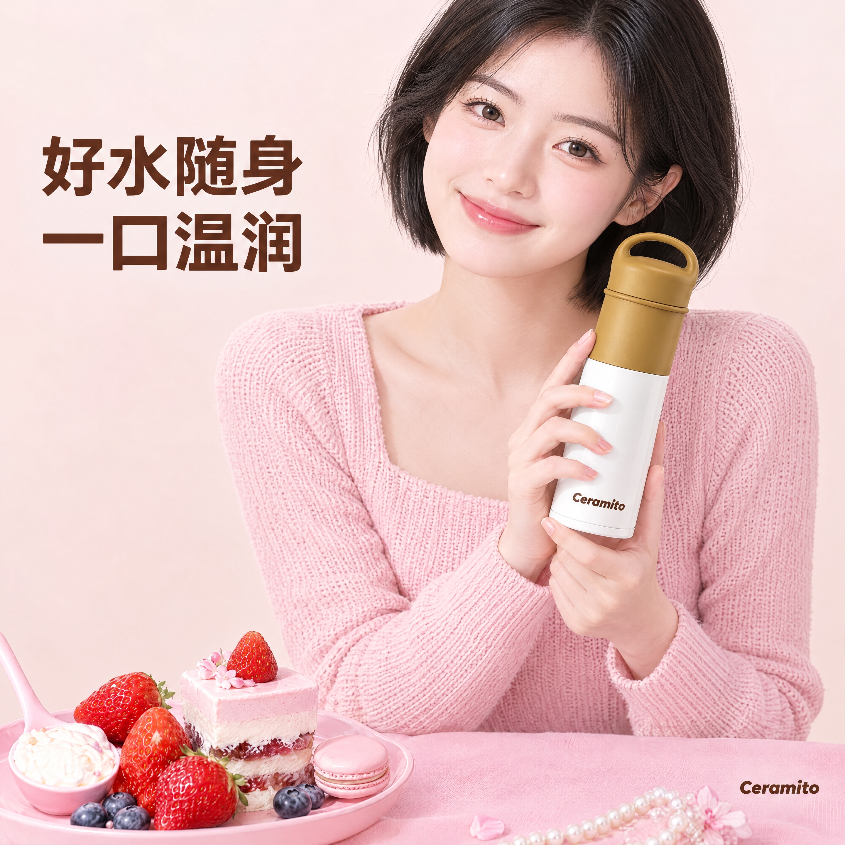[主图-2] Ceramito陶瓷内胆手提杯，复刻参考图中浅粉… - 图片创意预览