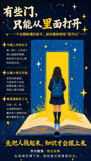 保持海报原有的文案内容、整体构图和画面元素不变，优化所有文字排版，让文字变得更加灵动有朝气、更生动，和整体星空书本开门的插画风格更融合，不改变文字大小要求，保留原温暖明亮的调性预览效果