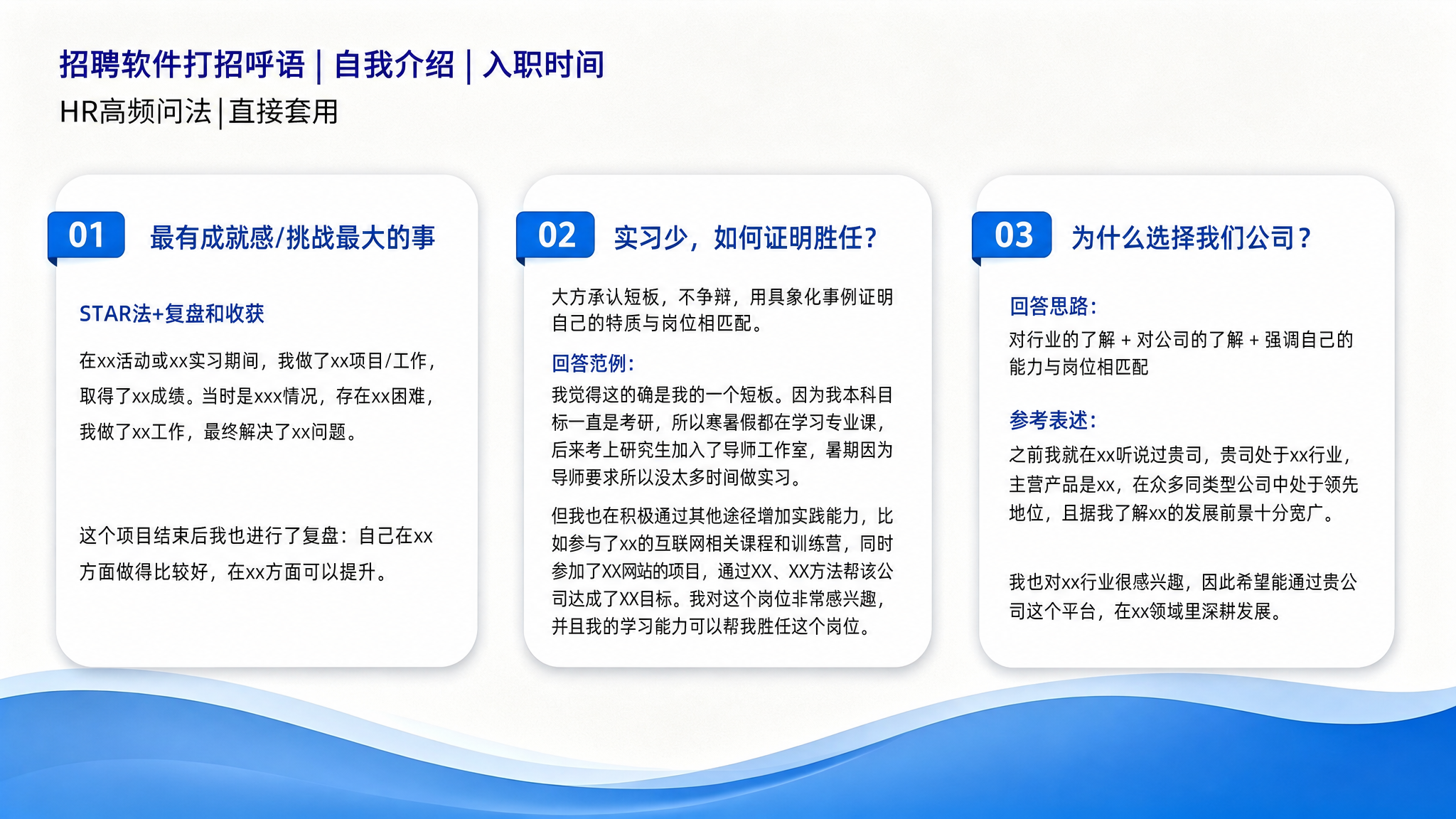 基于参考图的版式骨架和蓝色商务简约风格，将三个白色圆角卡片填充… - 图片创意预览