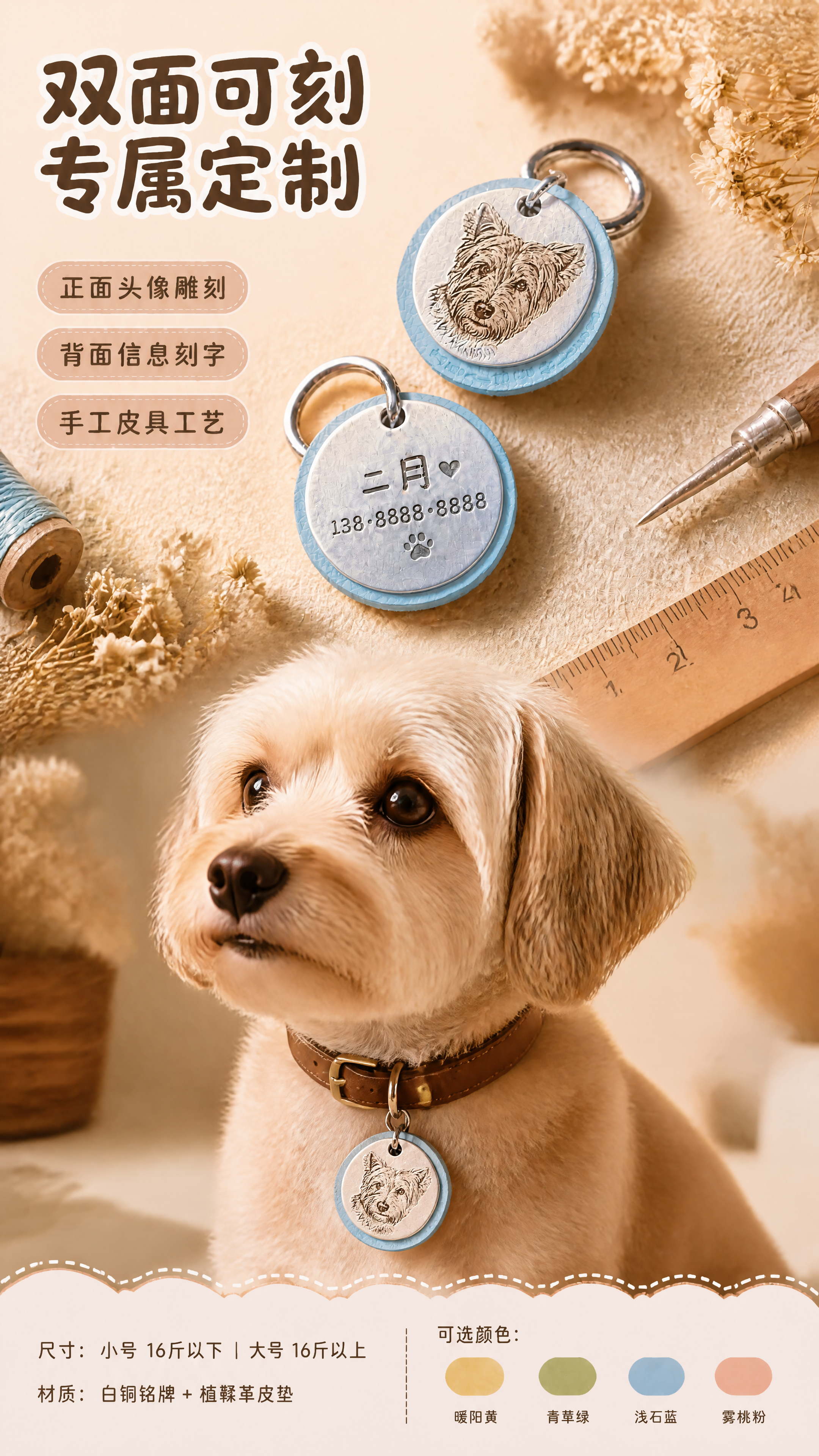 [第6张] 小型犬佩戴场景页-它悟手工定制宠物铭牌。本张使用【… - 图片创意预览