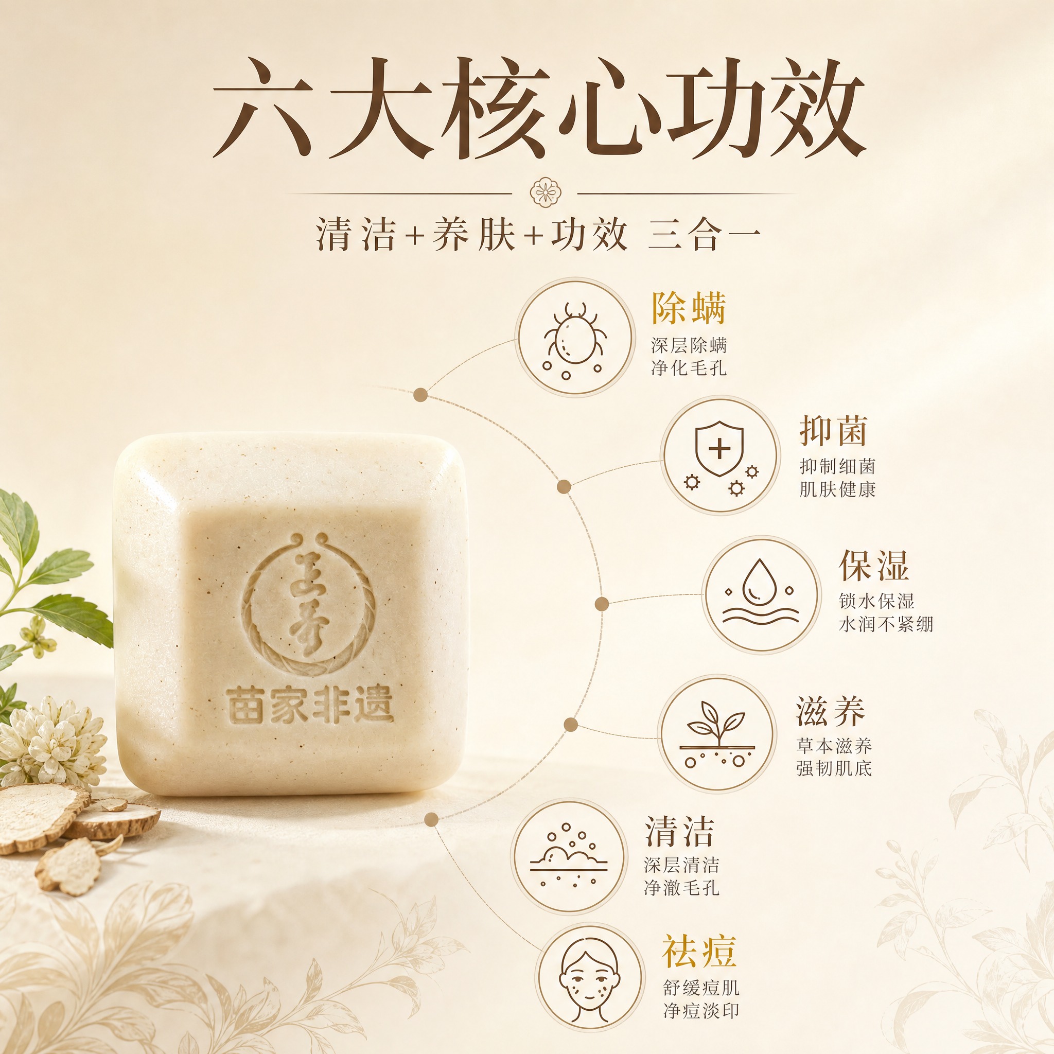 [主图-4] 功效痛点解决，展示六大核心功效与除螨祛痘核心利益… - 图片创意预览