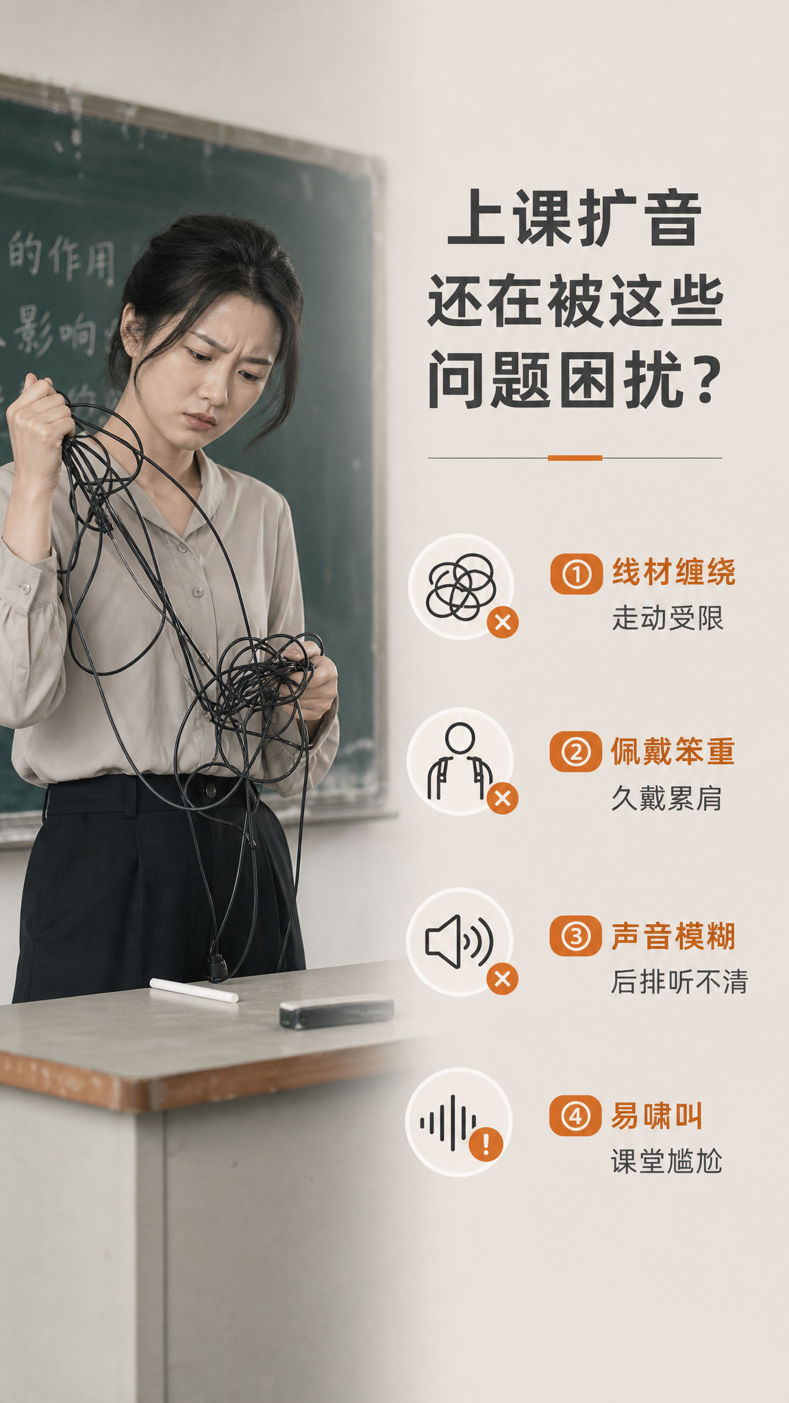 [第2张] 详情页痛点直击-传统有线扩音器的困扰。本张为痛点场… - 图片创意预览