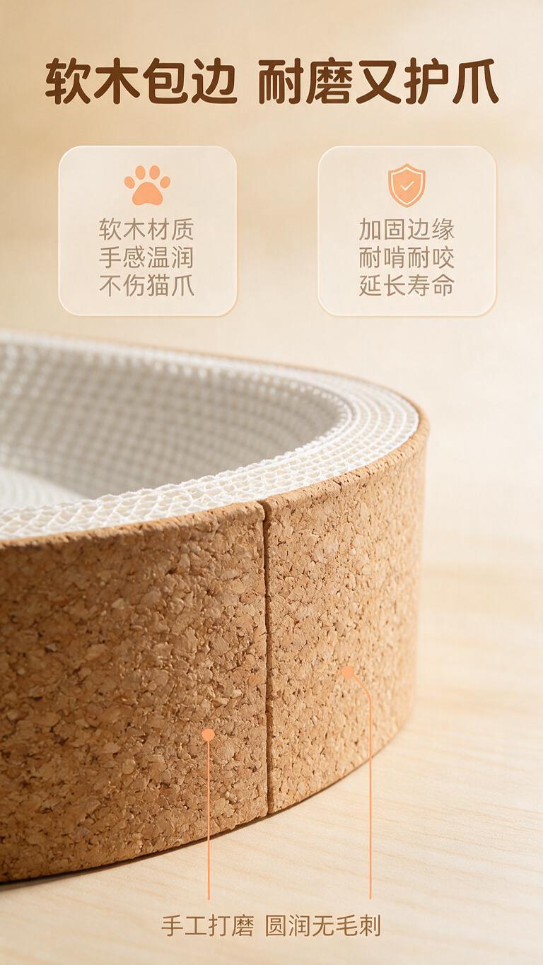 [商品] 使用【图3】椭圆碗形软木猫薄荷白牛卡猫抓板侧面视角；… - 图片创意预览