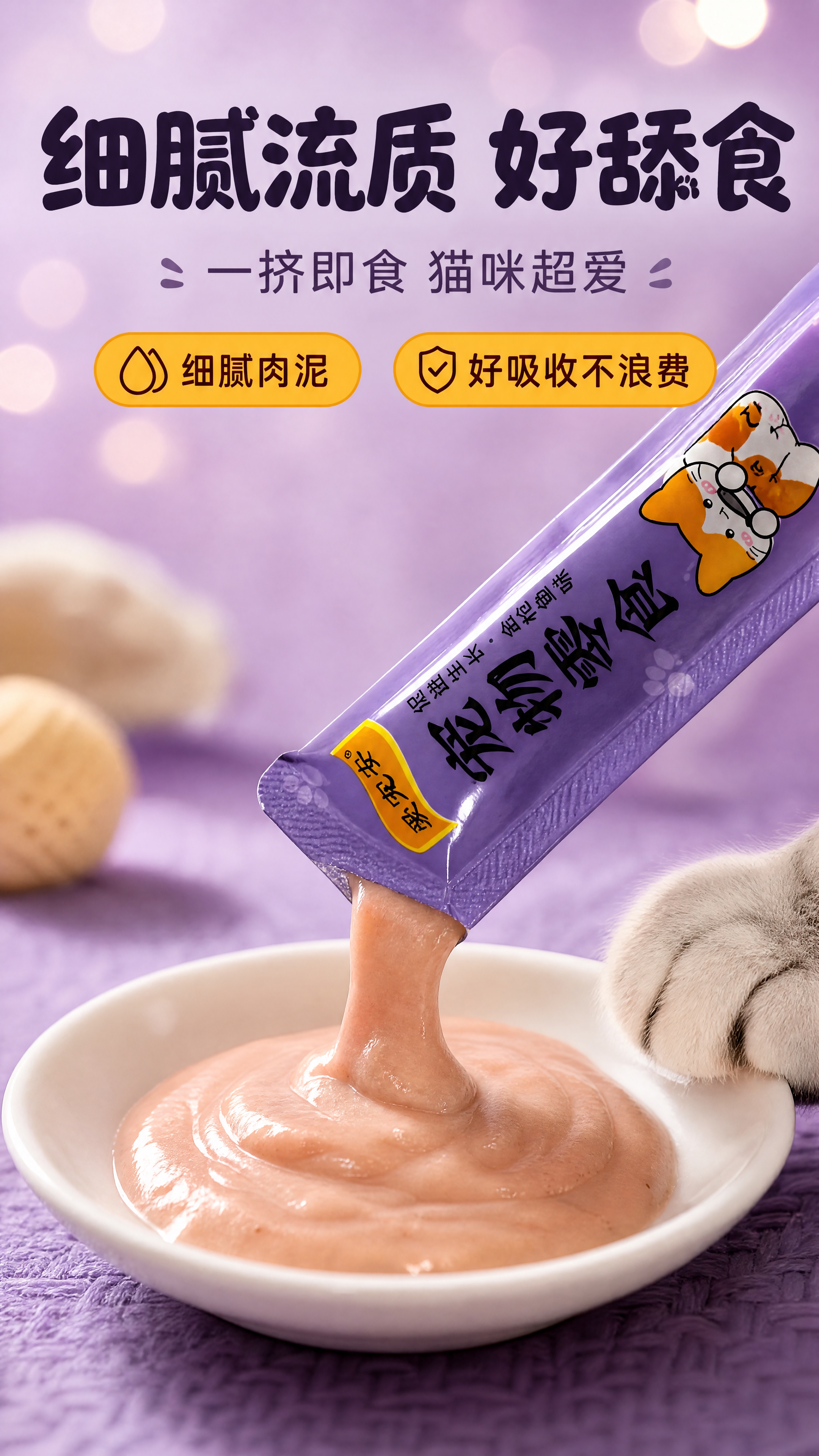 [商品] 使用【图1】爱宠安鲜肉流质猫条紫色包装；保留包装原貌… - 图片创意预览