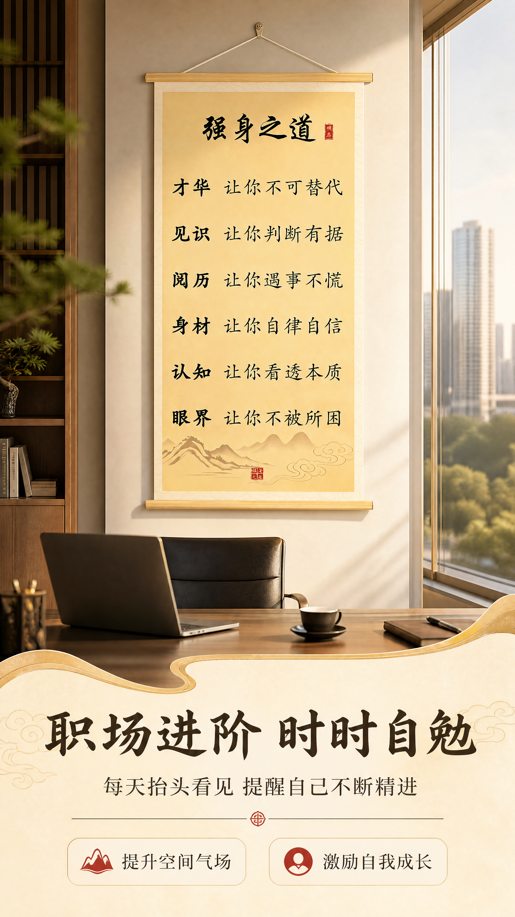 [商品] 使用【图1】强身之道励志书法挂轴；保留挂轴整体结构、… - 图片创意预览