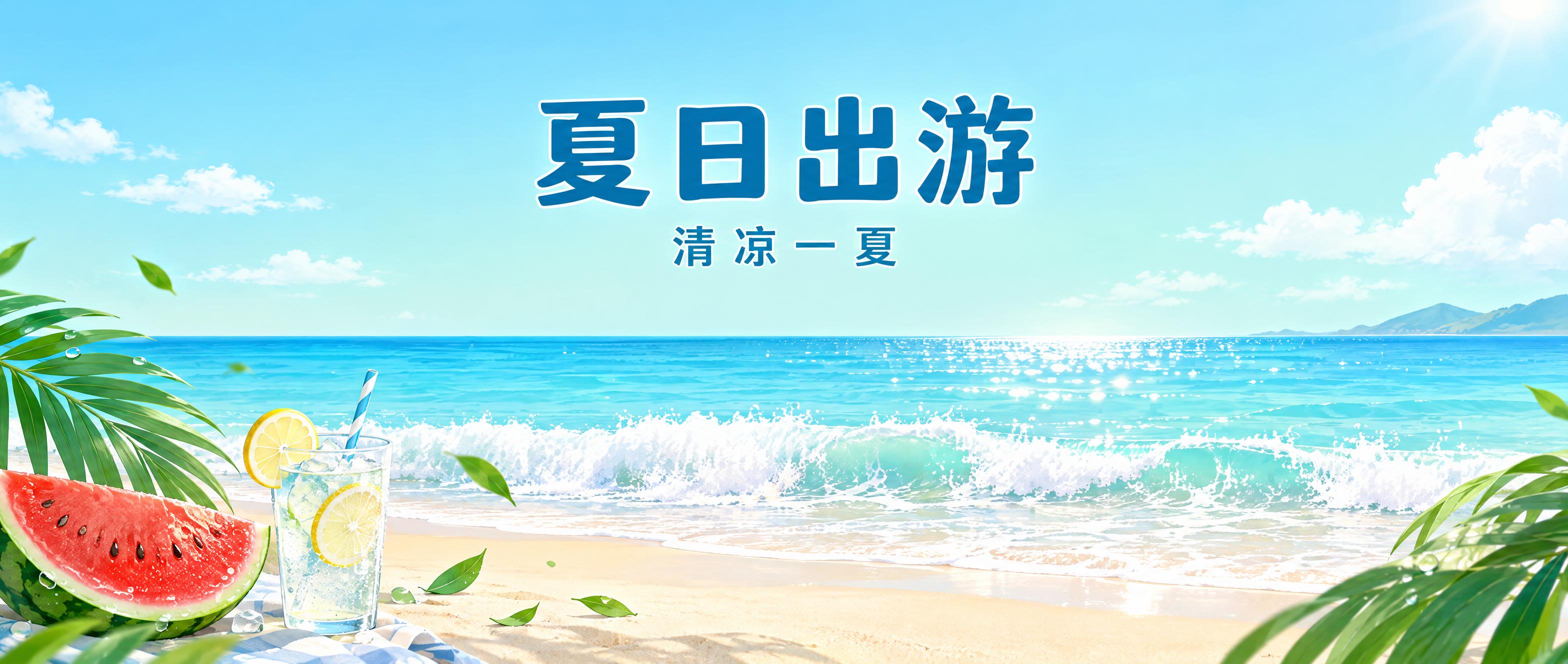 公众号首图，清新夏日主题横向超宽构图（约 2.35:1）。整体… - 图片创意预览