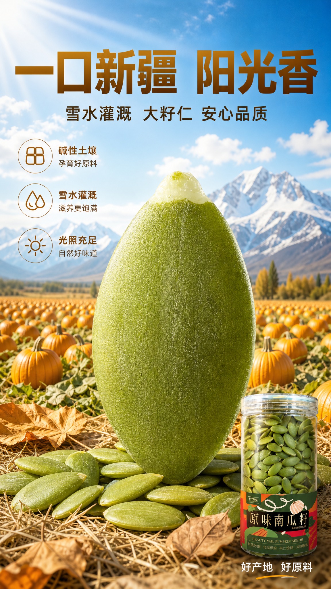 [商品] 本页为产地原料专页，以南瓜籽原料颗粒和产地场景为主视… - 图片创意预览