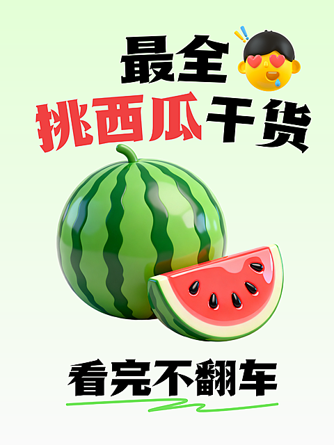 夏季西瓜挑选干货避坑指南分享卡通感小红书封面