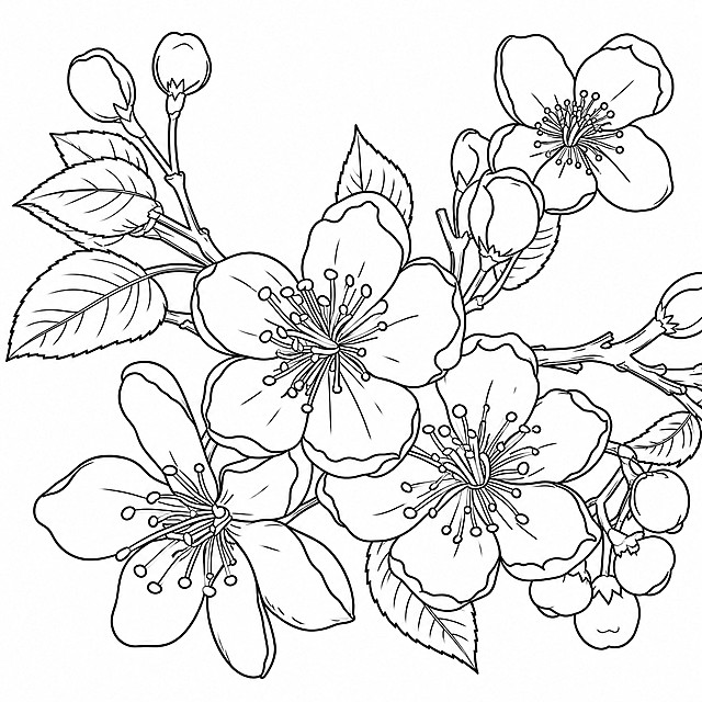 参考原图片的樱花花枝画面内容，重新生成矢量风格的插画，保持线条干净清晰