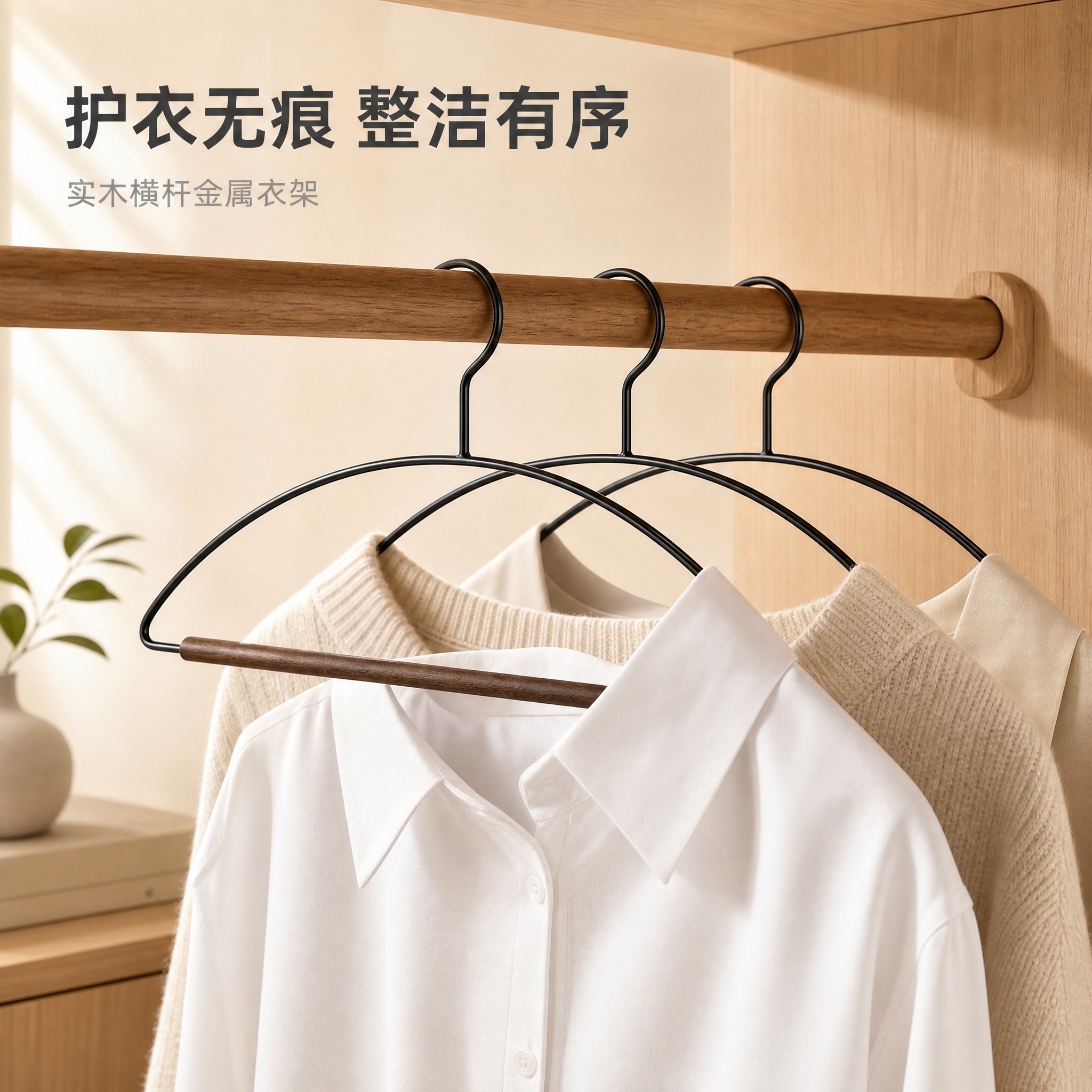 [主图-1] 整洁衣柜场景英雄图，突出衣架挂衣后的衣柜整洁高级… - 图片创意预览