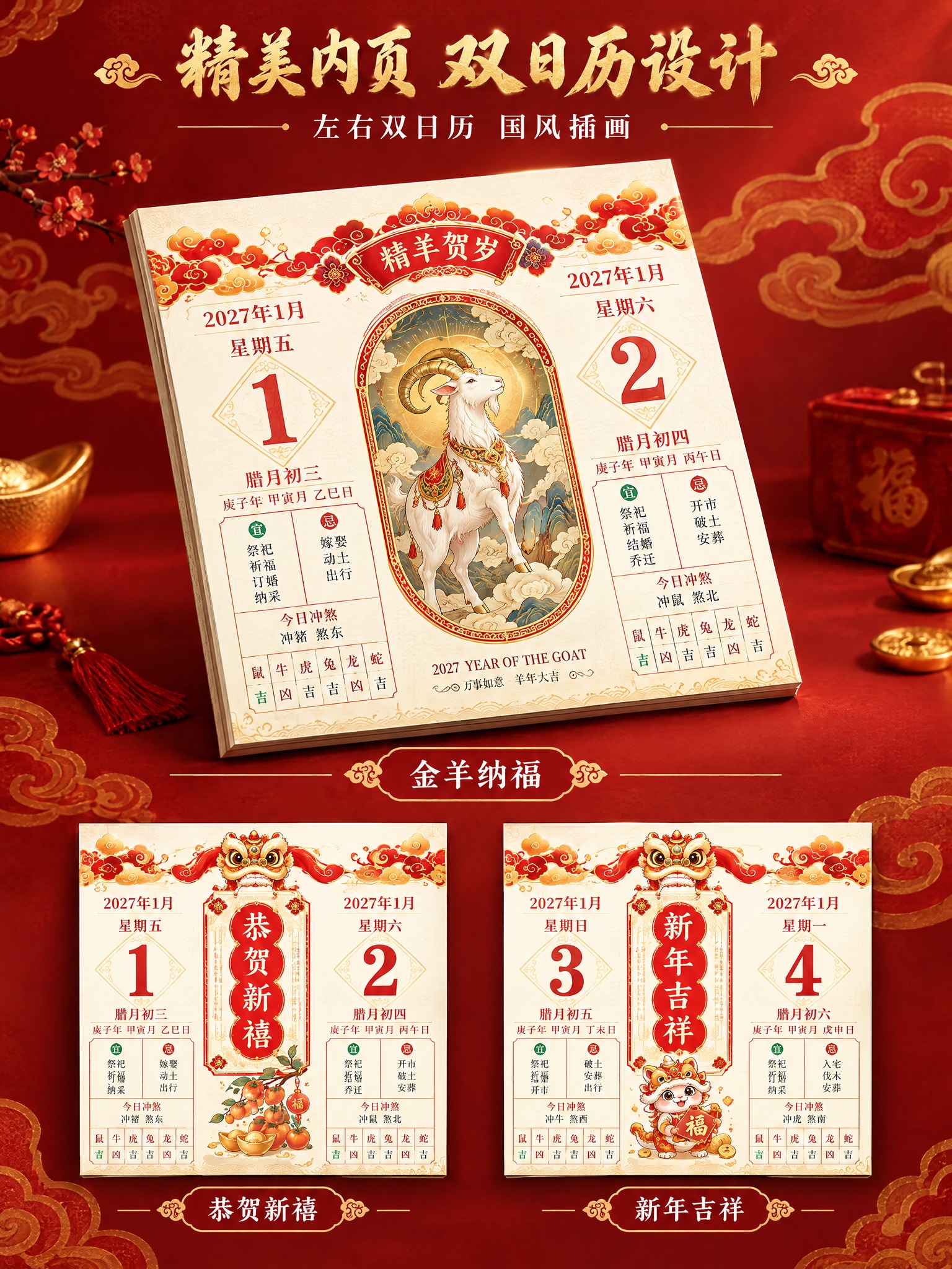 [商品] 使用3张内页图：恭贺新禧款、新年吉祥款、金羊纳福款；… - 图片创意预览