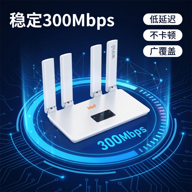 [主图 4] 300Mbps网速性能展示主图，科技风。
[氛围风格] 数据可视化科技风
[画质] 商业摄影质感，光线柔和通透，产品清晰真实，画面干净高级
[元素] 保持原产品外观与输入产品图绝对一致，预览效果