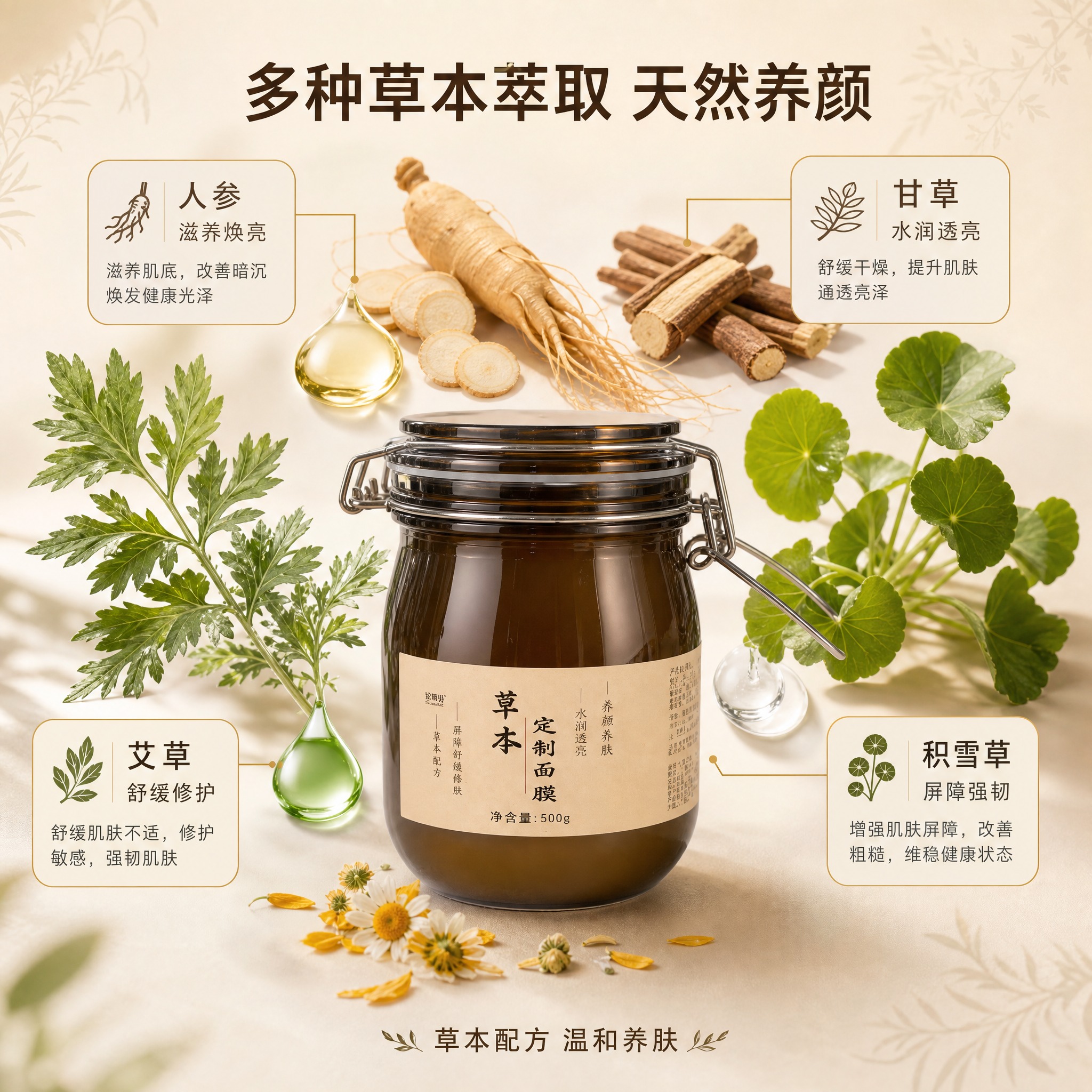 [主图-2] 核心功效与成分解析，突出多种草本萃取成分及对应养… - 图片创意预览