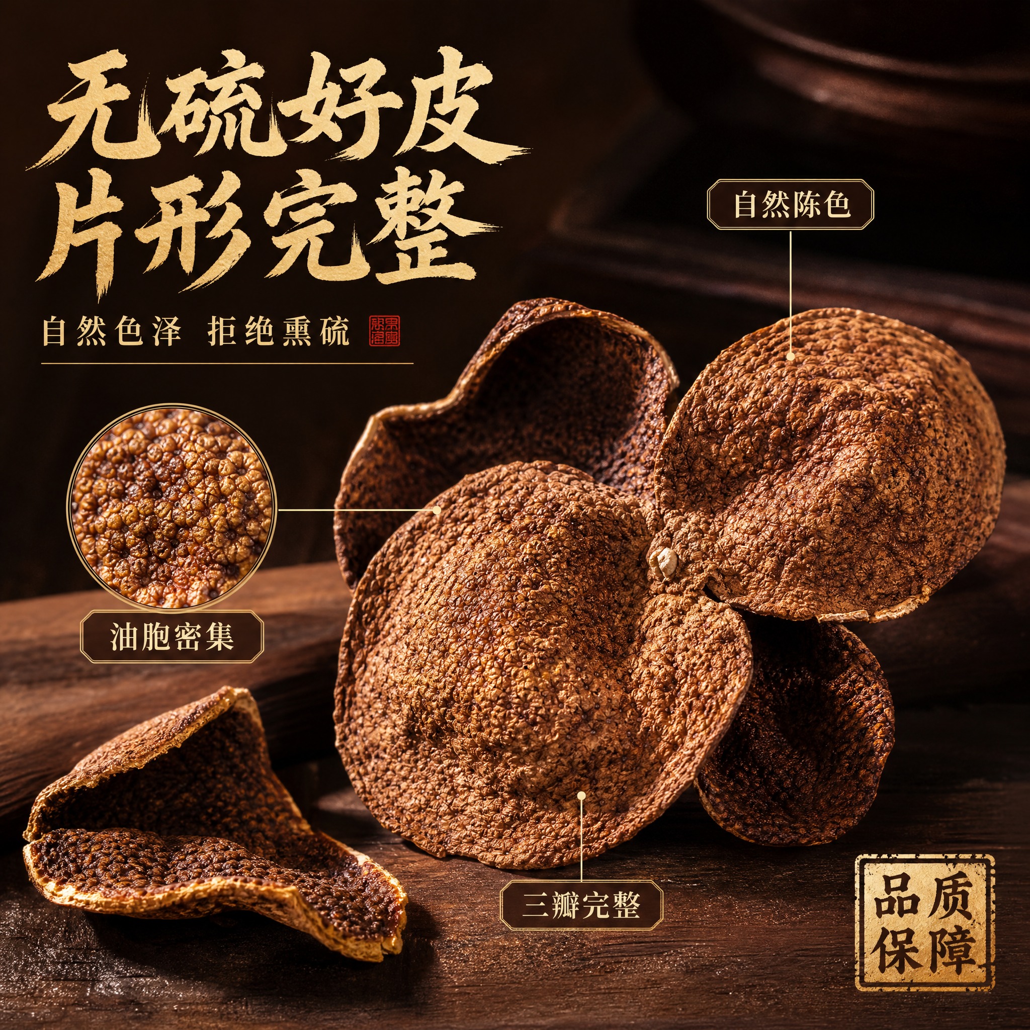 [主图-4] 新会陈皮品质细节主图，核心任务是证明无硫好皮片形… - 图片创意预览