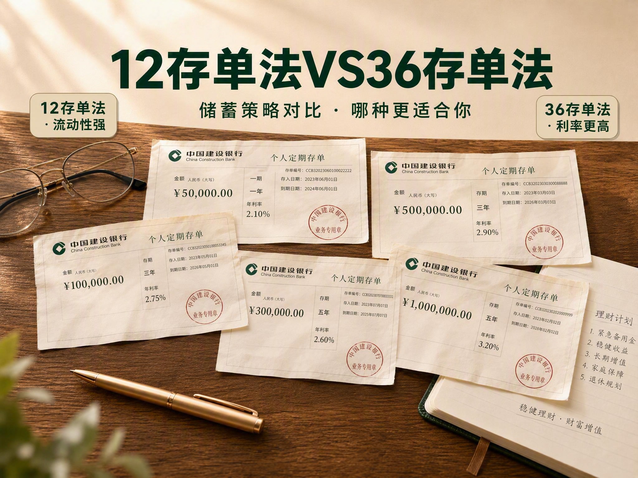 基于参考图进行调整：将主标题文字"12存单法VS36存单法"移… - 图片创意预览