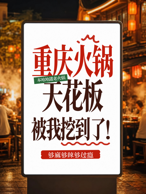 火锅餐饮美食店铺宣传大字报实景风小红书封面预览效果