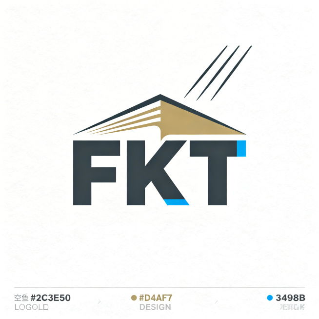 重新设计富凯图尔装饰logo，FKT组合成室内阴阳角收口造型。图形符号：抽象化「F」字母+建筑立面线条+中央空调气流形态，负形隐藏「K」字母轮廓，实现FKT多字母融合。辅助图形：三道向上延展平行线象征预览效果