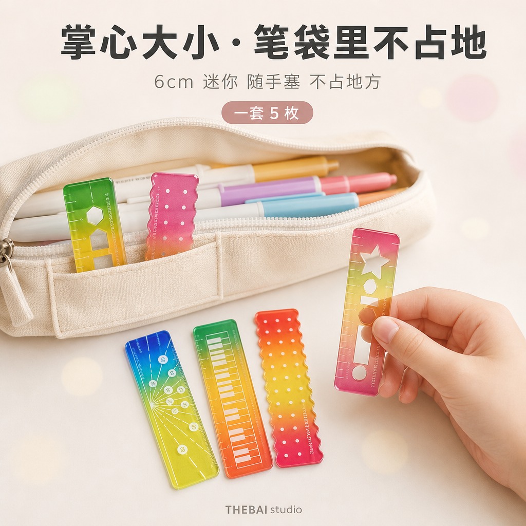 1:1方形构图，严格还原上传的THEBAI studio掌心尺… - 图片创意预览